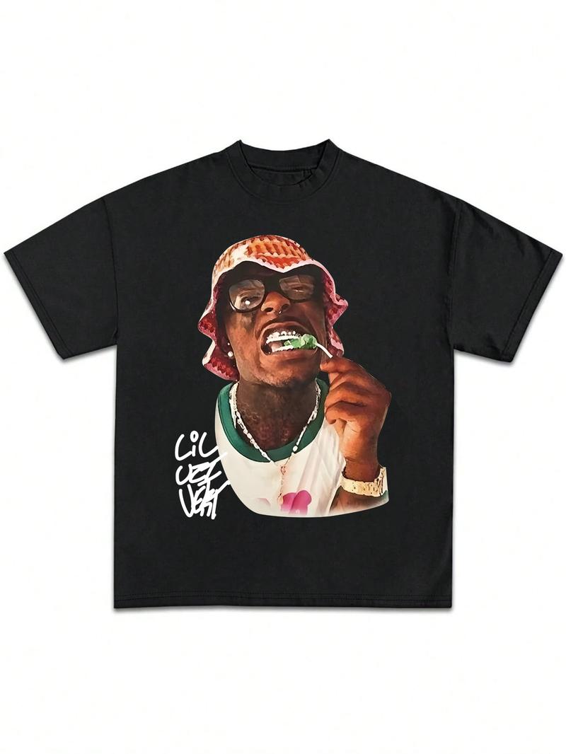 Unisex's Rapper Graphic Print Round Neck Tee, Fashion Casual Short Sleeve T-shirt for Daily Wear, Unisex Top for All Seasons