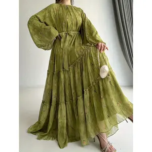 Women's Middle Eastern Muslim Chiffon Print Dress