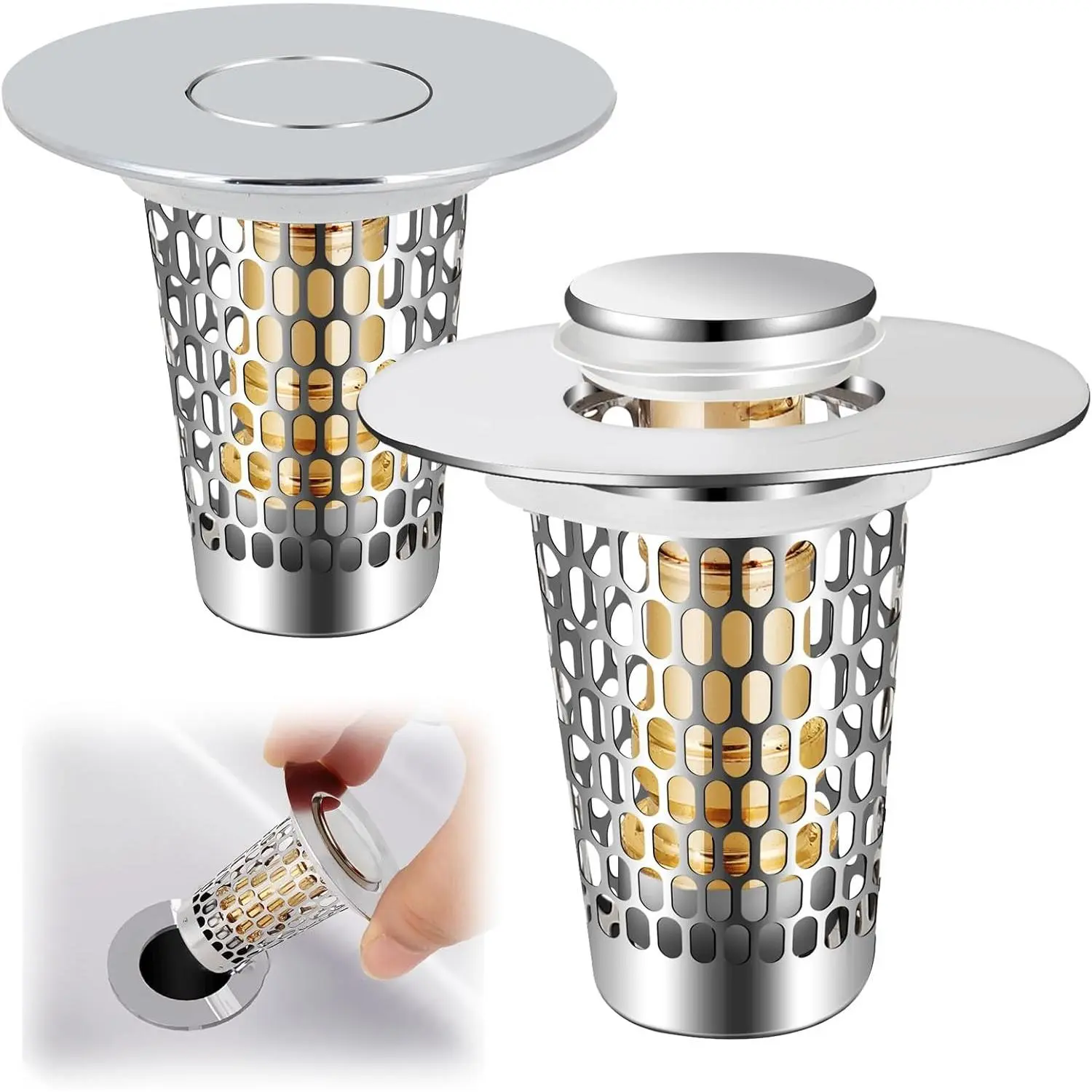 2Pack Bathroom Sink Stopper for 1-1.50in () |  Drain Filter for  Stainless Steel Floor Drain Filter, Bathroom Sink Drain Pop Up Stopper with Hair Strainer