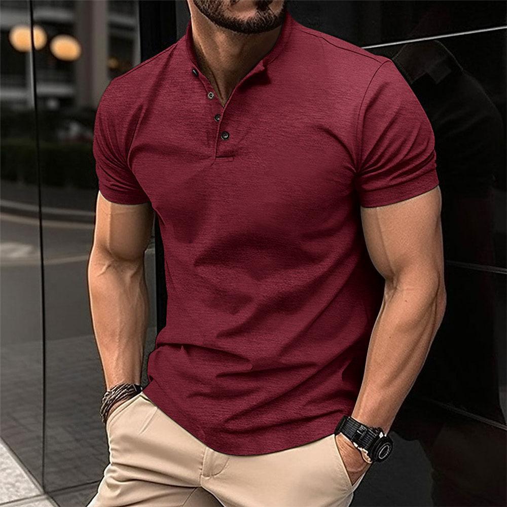 European and American ins summer T-shirt for men with buttoned henley collar sports polo shirt