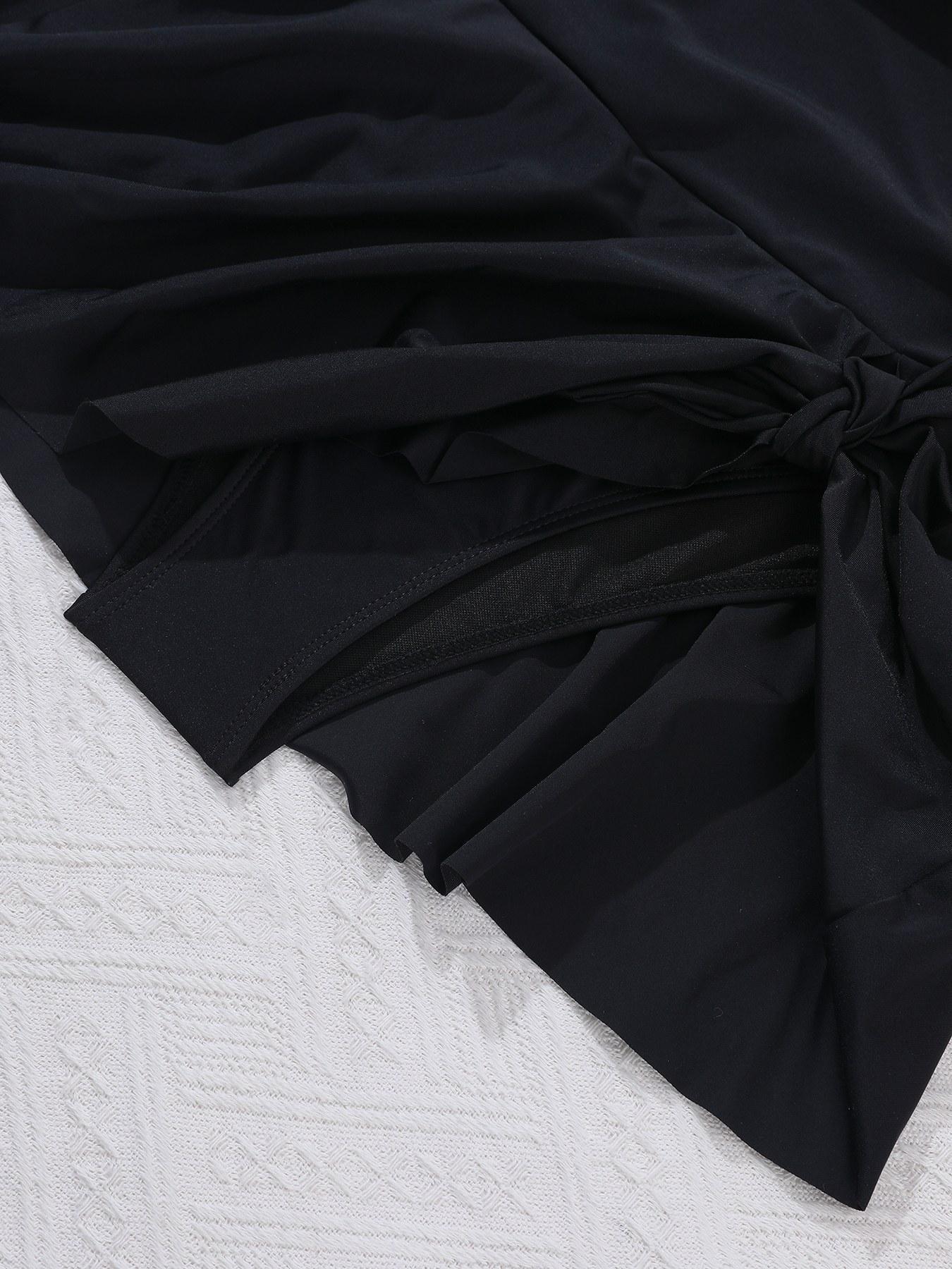 Women's 2 in 1 Criss Cross Ruched Knot One-Piece Swimsuit, Solid Color Sleeveless V Neck One-Piece Swimwear for Beach Holiday Vacation, Ladies Swimsuit for All Seasons