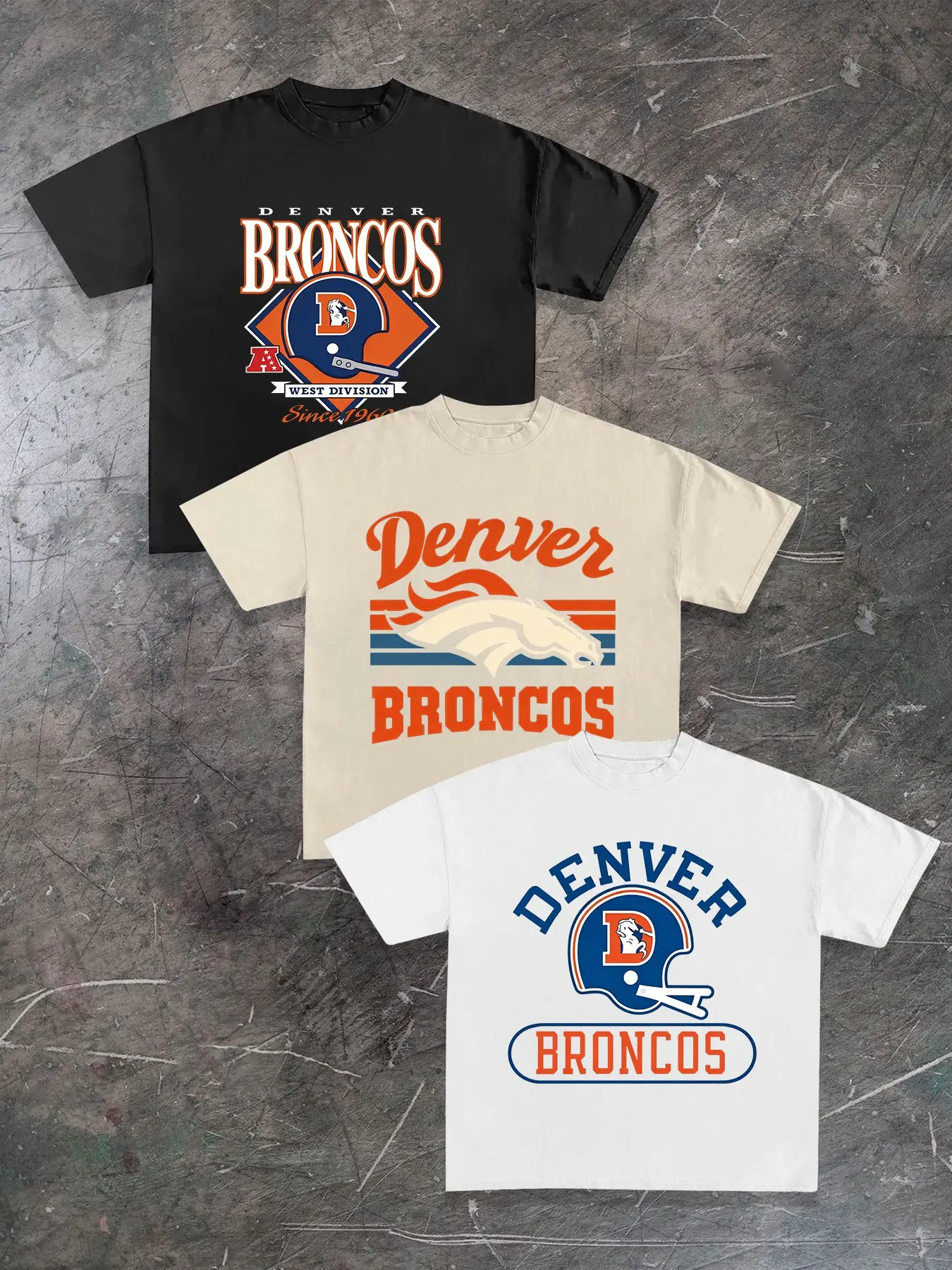 Denver Broncos Trendy Round Neck Short Sleeve Set, Comfortable Breathable Print, Summer Casual Wear, Sportswear Essentials