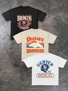 Denver Broncos Trendy Round Neck Short Sleeve Set, Comfortable Breathable Print, Summer Casual Wear, Sportswear Essentials