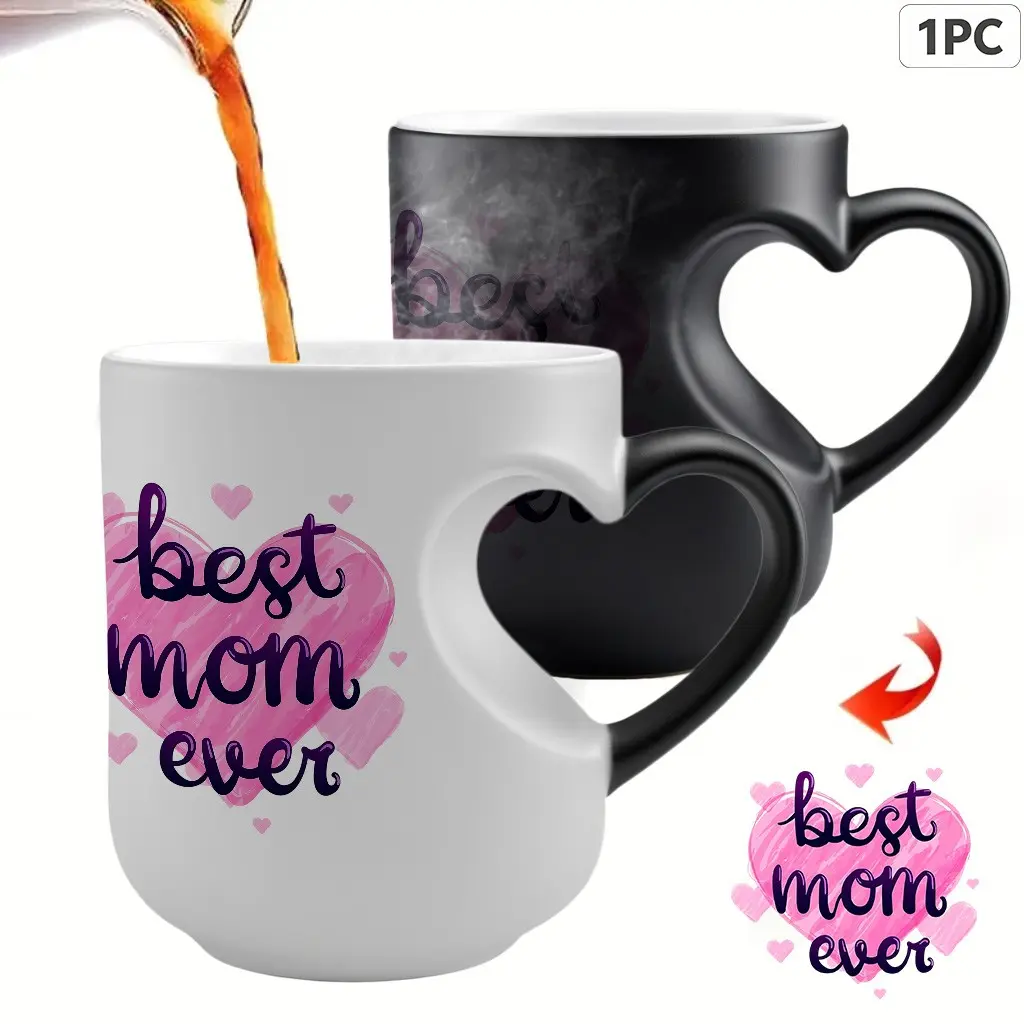 Gift For Mom, Heart Handle Magic Color Changing Mug, 11oz Gradual Heating Coffee Cup, Unique Heart Design, Perfect Gift for Mom, Thanksgiving, Christmas, Halloween, Mother's Day