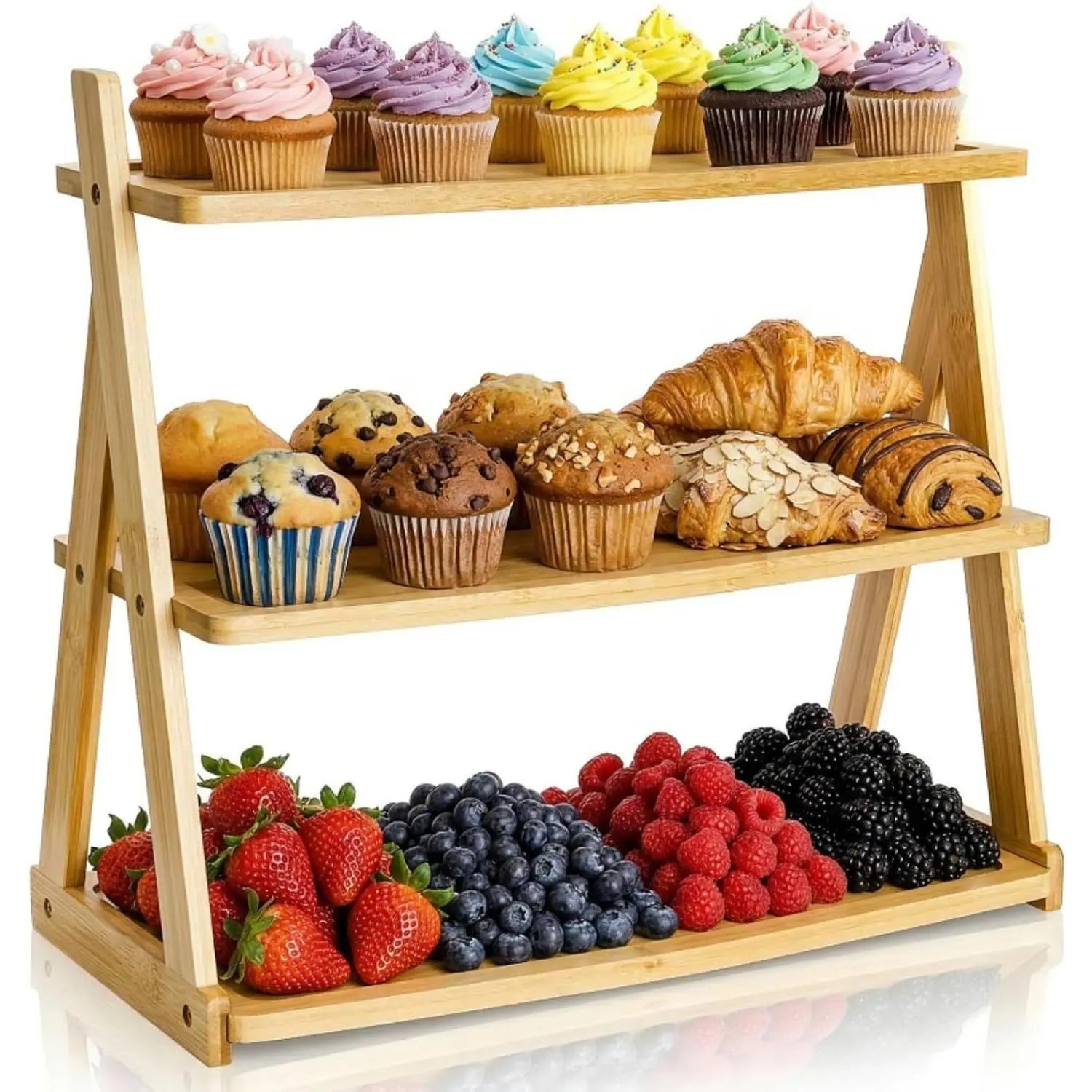 3 Tier  Serving Tray, Non Foldable Cupcake Stand | Rectangle Serving Platters Tiered Tray Stand, Fruit Display Stand  Decorative Trays for Appetizers, Snacks, Dessert