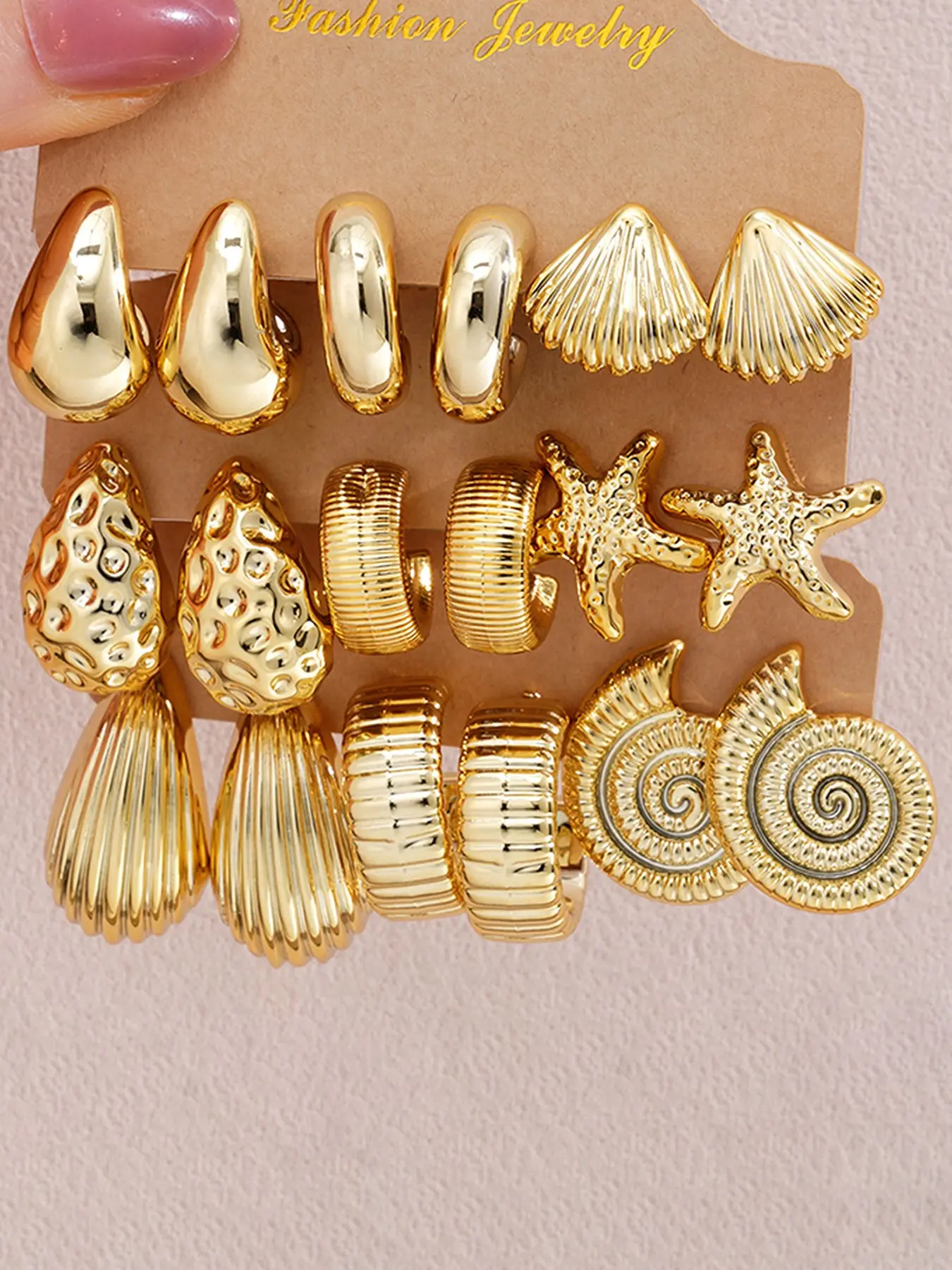 9 Pairs Women's Fashion Thick Hoop Earrings, Lightweight Hypoallergenic Stackable Earring Set, Bold Open Twist Earrings, Beachy Earrings, Earring Stacks, Ear Hoops