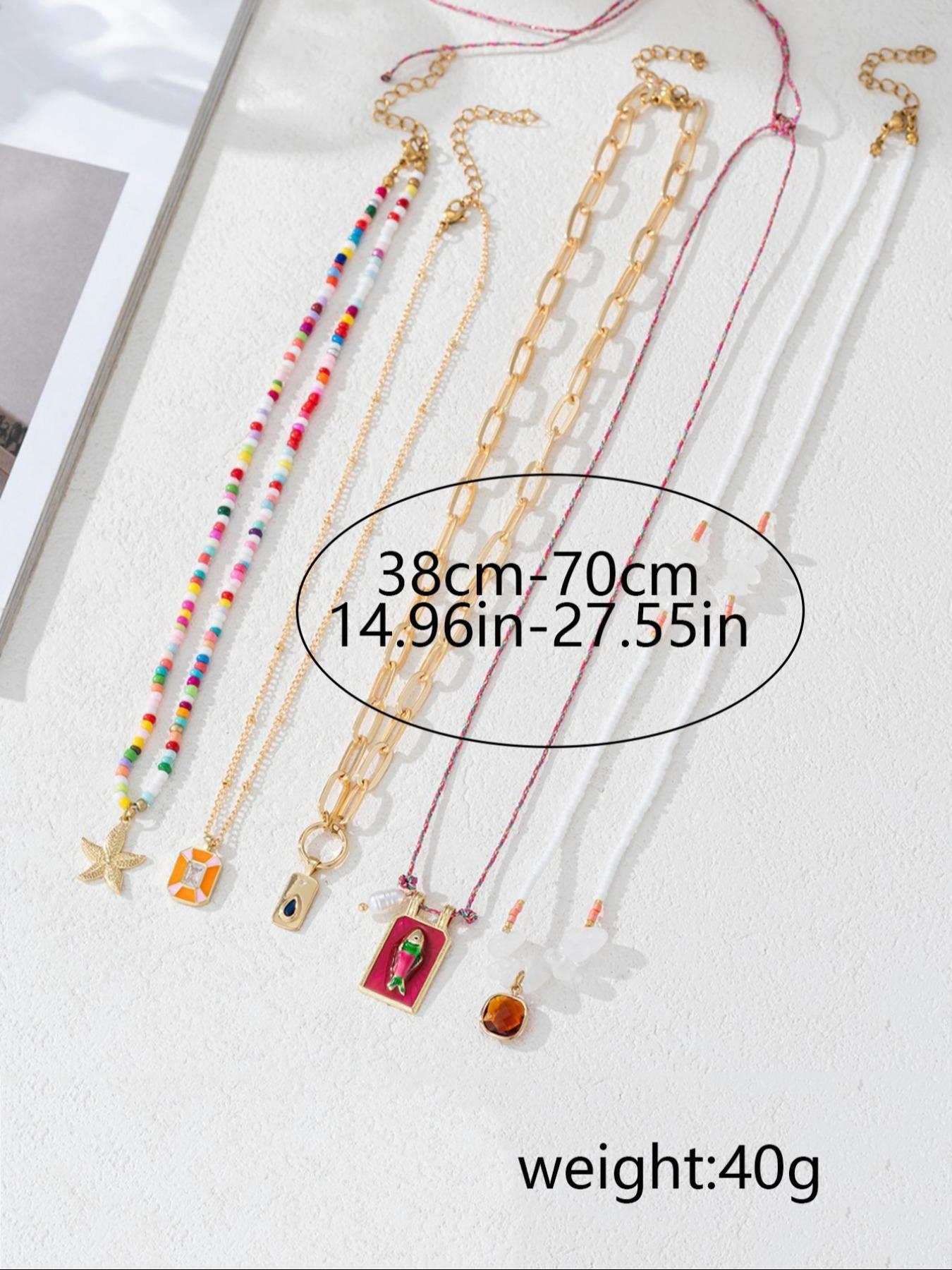 Cute Colorful Beaded Necklace, Fashionable Starfish & Fish Design Pendant Necklace for Women & Girls, Trendy All-match & Exquisite for Birthday Gift, Mothers Day Gift Ideas, Charm Necklaces