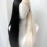 E-Girl Synthetic Straight Hair Lace Wig Artificial Wig Black and Platinum Split Wigs Cyberpunk Glueless Gothic Lolita Wigs Long Straight Wig for Cosplay