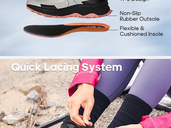 NORTIV 8 Women's Lightweight Comfort Hiking Shoes with Cord Lacing System & Rubber Sole for Outdoor Adventures - Responsive Cushioning & Aggressive Grip