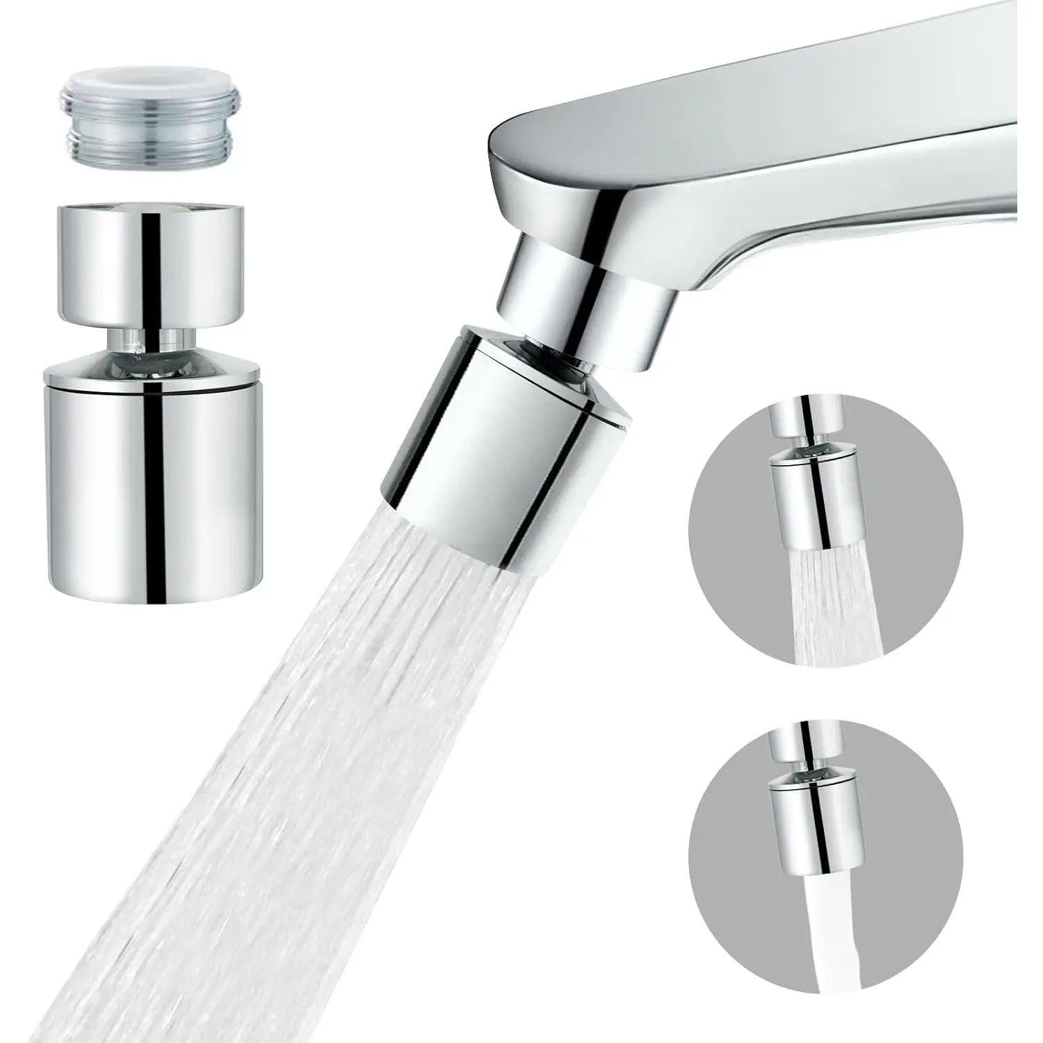 Swivel faucet aerator, 360° Swivel Kitchen Faucet Aerator, -function 2-Flow Sprayer Faucet   Kitchen Sink Faucet 55/64 inch Female Thread Faucet Extender (Chrome-1)