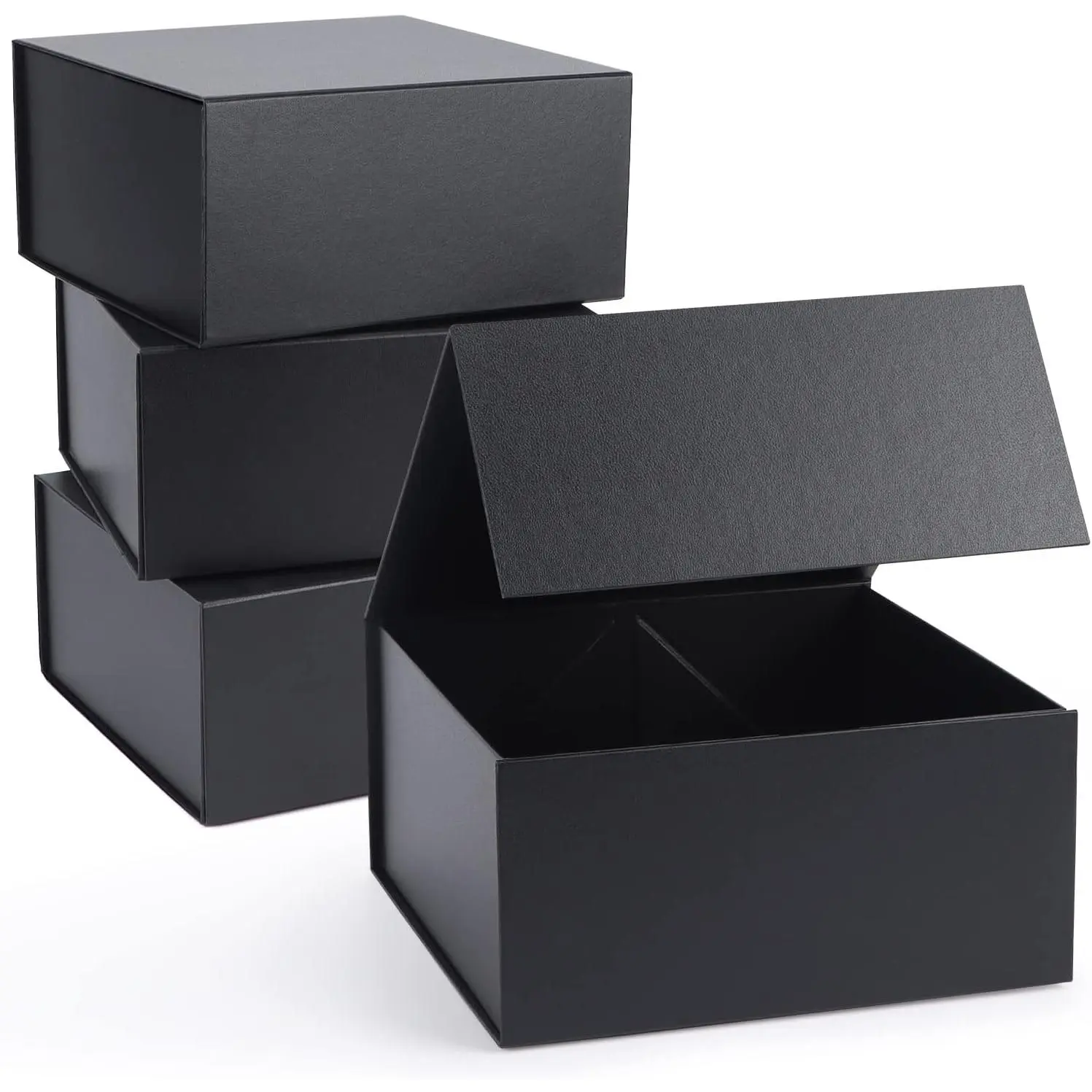 4-Pack 8”x8”x4” Black  Boxes with  , Square Collapsible  Wrap Box  Clourse for Presents,  Day, Birthday, Wedding, Bridesmaid Groomsman Proposal Box