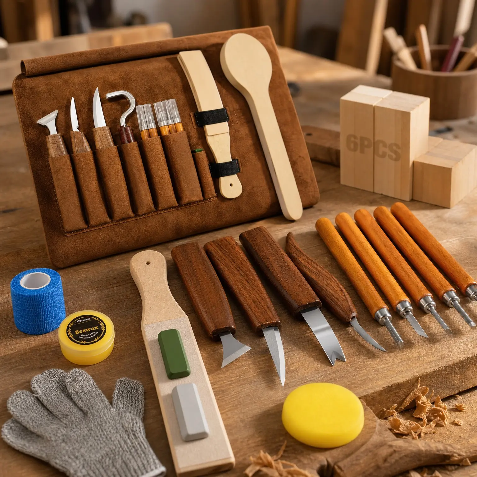 32Pcs Wood Carving Kit with Storage Bag, 11 Whittling Knives & 4 Templates for DIY BeginnersGift