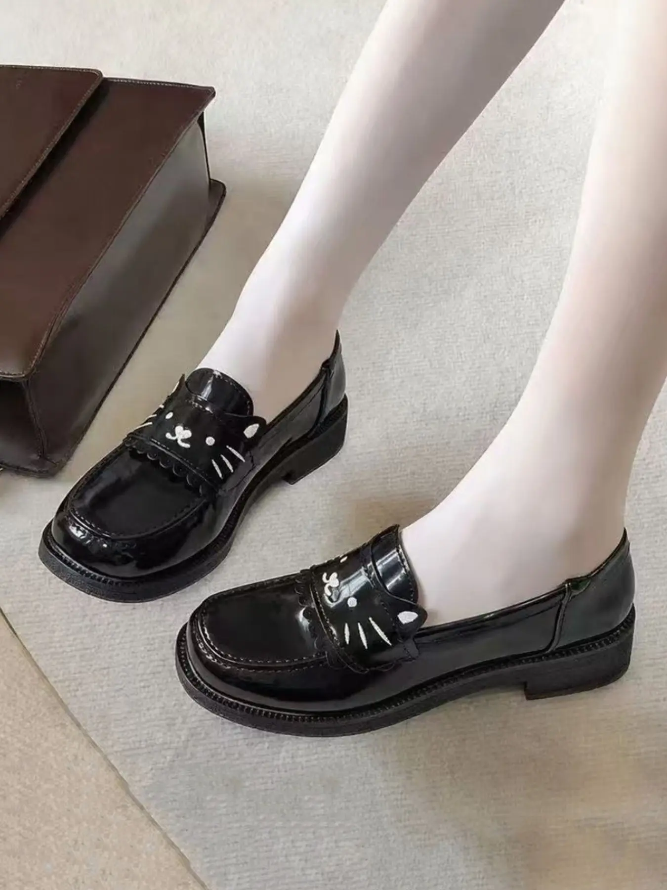 Women's Cat Pattern Loafers, Slip-On Thick Sole Campus Commute Shoes, Casual Elegant Design, Perfect for Daily Wear & Office Style