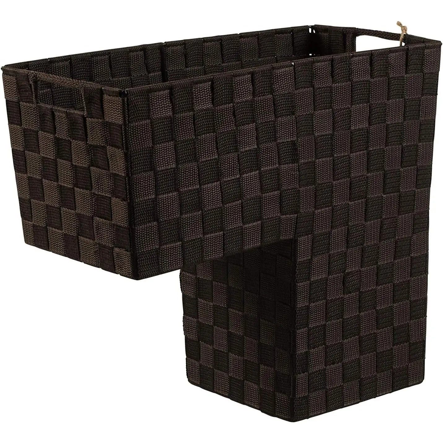 Wicker Look Stair Basket with Handles Stair Organizer Nylon-Woven (Black) (Brown)