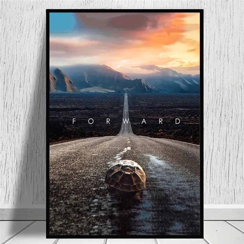 1 inspirational turtle climbing a road decorative painting for living room, study, or bedroom wall, frameless decorative canvas print
