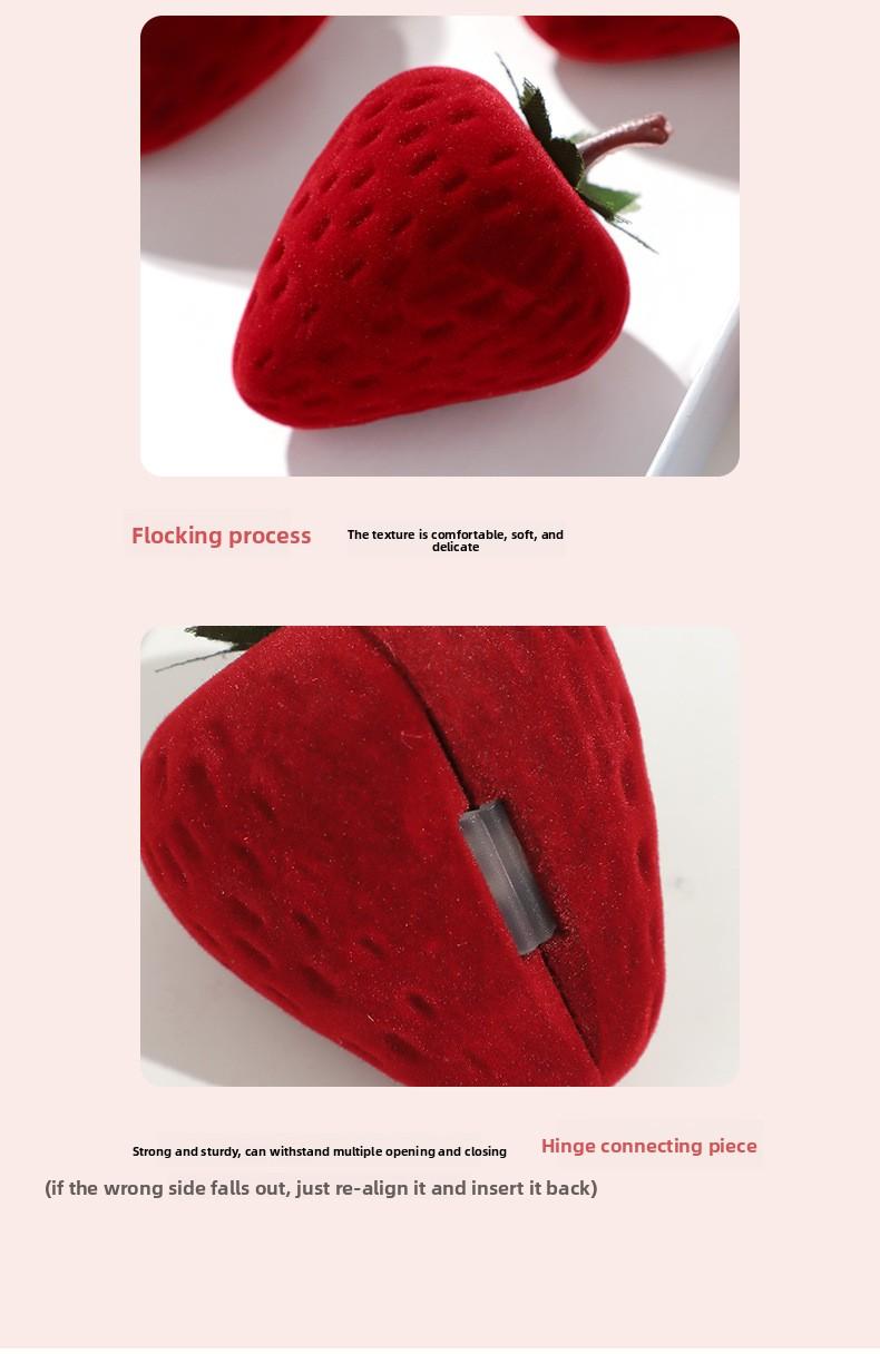 Strawberry ring box, cute children's jewelry box, velvet-lined storage gift box, accessory box, gift box