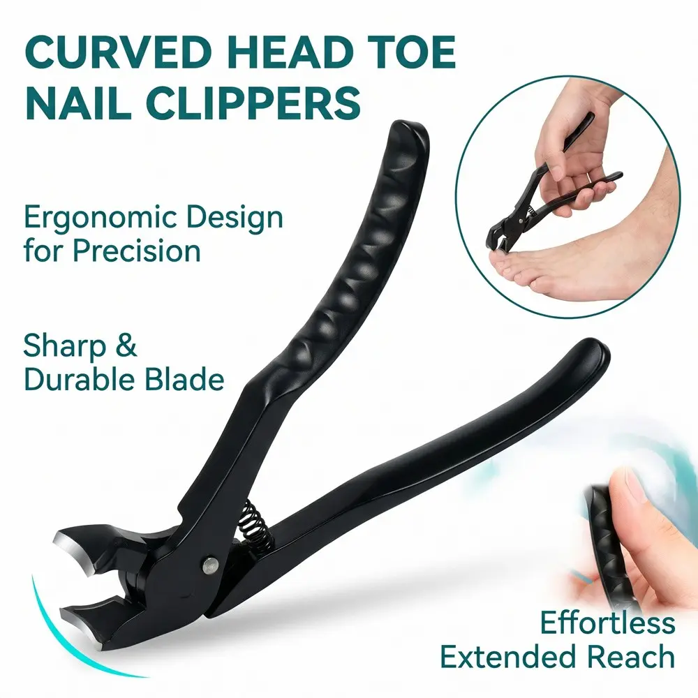 Ergonomic Nail Clippers for Seniors, Thick Nails & Toenails, Long Handle with Claw Catcher, Precision Trimmer for Men & Women
