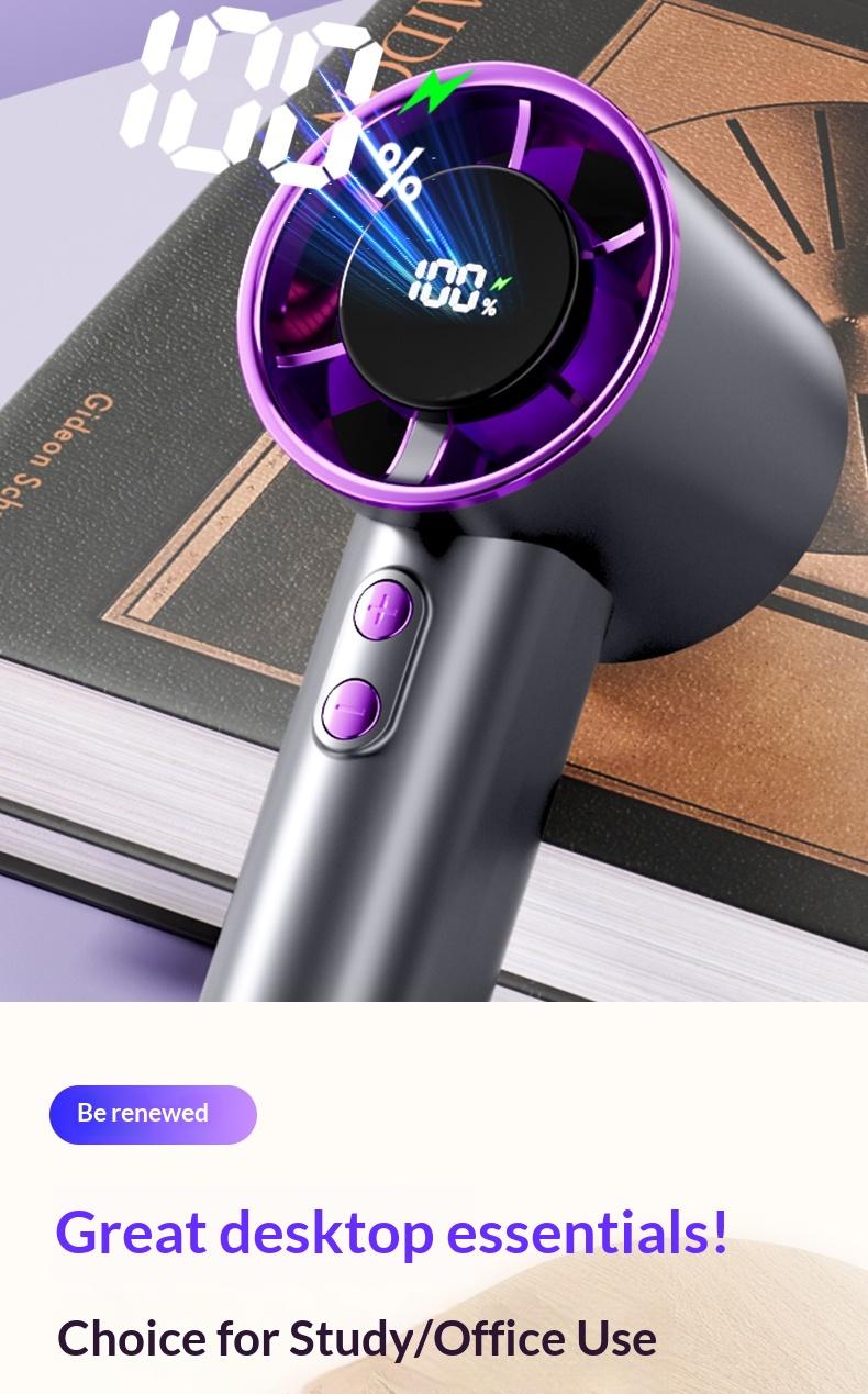 High Speed Portable Handheld Fan, 100-Speed Adjustable Turbo Mini Fan, Low Noise Rechargeable Personal Fan with Digital Display, Ideal for Gifts, Travel, Camping & Outdoor Use