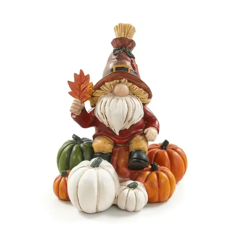 Autumn Harvest Gnome Resin Figurine, Decorative Figurine, Thanksgiving Pumpkin Maple Leaf Dwarf Statue, Halloween Fall Home Desktop Decor, Boho Home Decor