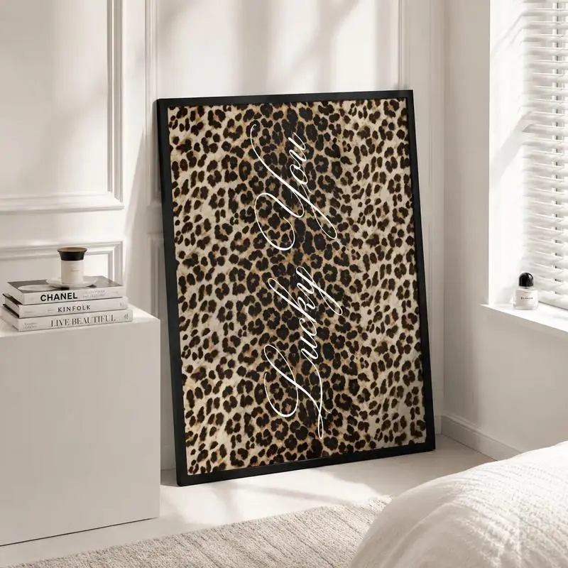 "Lucky You" Artistic Leopard & White Print Poster, Decorative Modern Home Wall Decor, House Decor, Ideal Gift for Home Supplies Enthusiasts