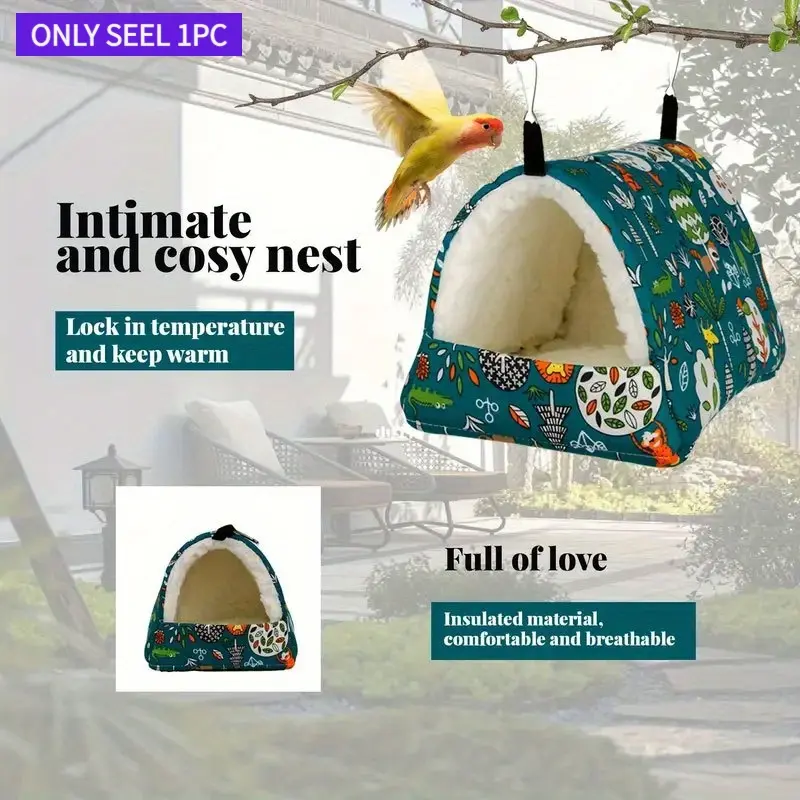 1pc Bird Nest Cage Hammock - Leaf & Flower Perch, Durable Warm Polyester Birdhouse Suitable for Lovebirds, Canaries, Small Pets - Cozy Nesting Habitat, Ideal Gift for Valentine's Day, Easter