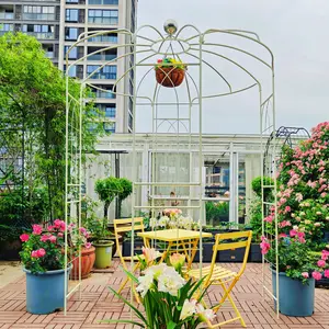 ARCH Metal Garden Arch Iron Arbors Gazebo 81.3'' x 114.2'' High Birdcage Shape Pergola Pavilion for Wedding Ceremony Outdoor Patio Decor Cream White, Garden Arbor Trellis for Climbing Plants, Outdoor Wedding Arch for Ceremony Backdrop
