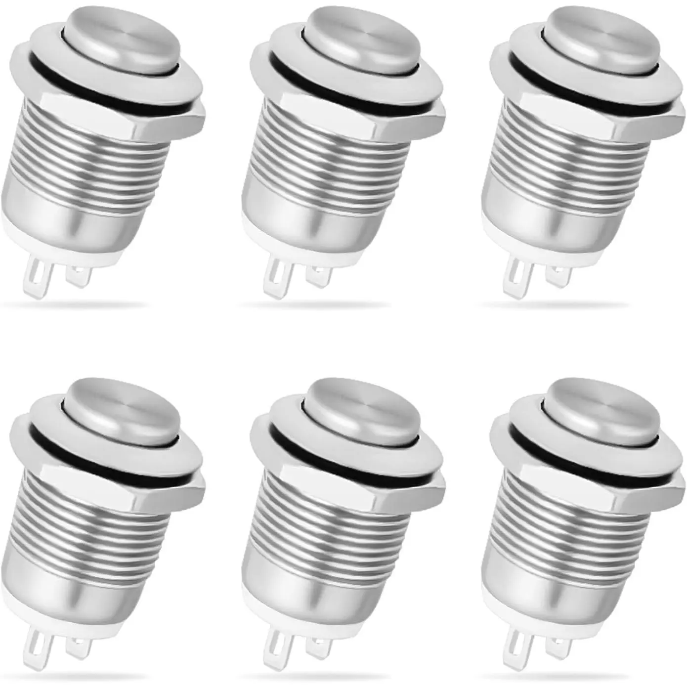 Nilight 12mm Round Shape Momentary On-Off Toggle Push Button Switch, 6PCS 12V Waterproof Stainless Steel 2-Pin Auto Switches with Cold/Fire/Heat Multi-Resistance, Outdoor Safe for Car, Household Appliances
