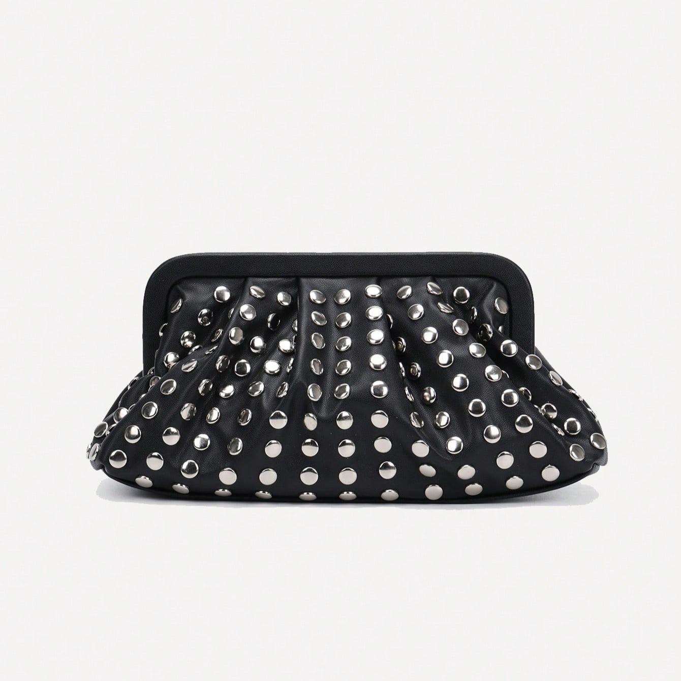 New Fashionable Versatile Simple Rivet Banquet Clutch Bag Niche Design High-End Retro Punk Style Popular Design Commuting Shopping Ladies Black, Halloween Purse Perfect Handbag For Fancy Party Halloween Fashion & Gothic Fashion