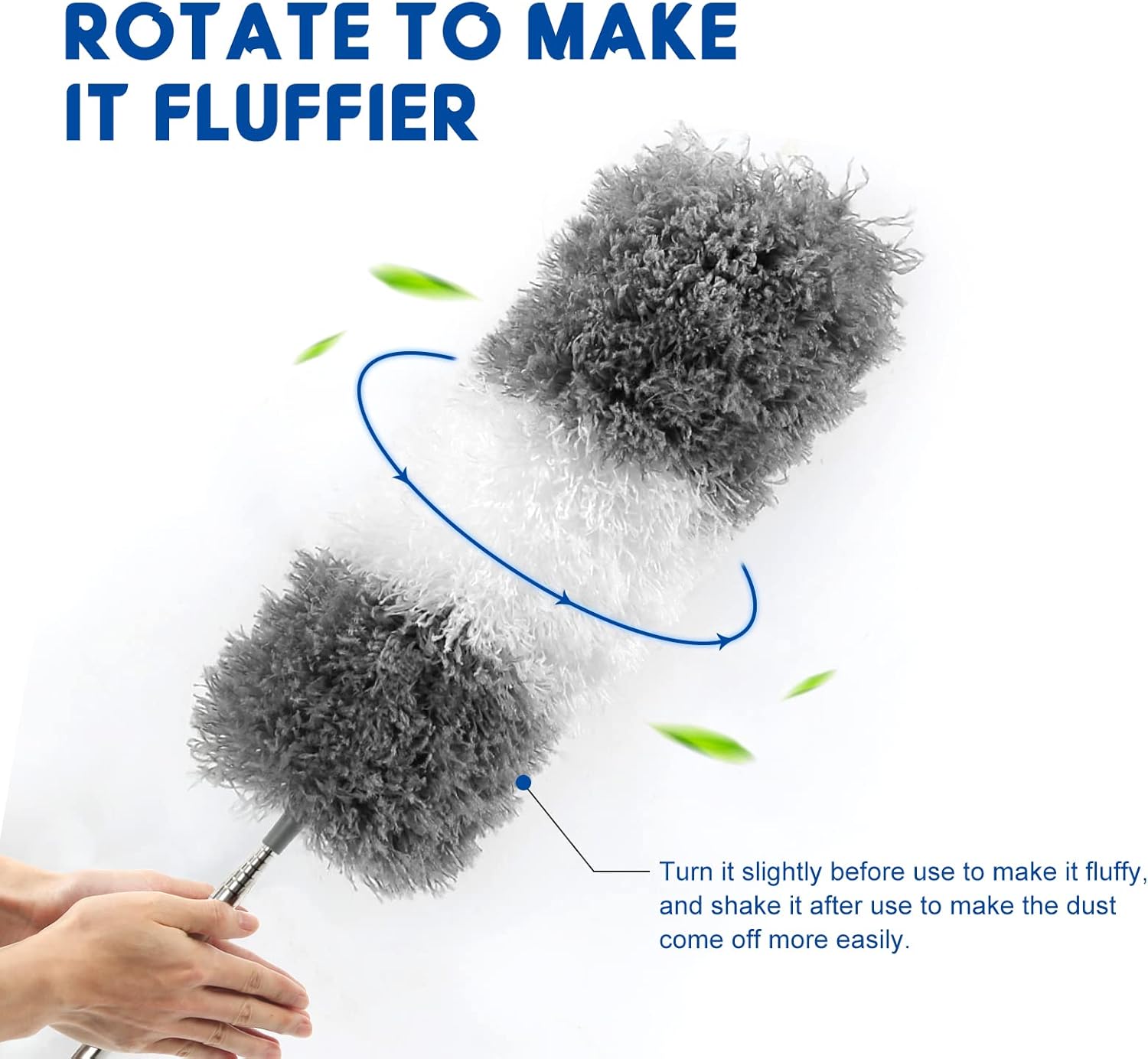 Microfiber Feather Duster for Cleaning, Extendable Duster with Telescopic Pole and 2 Replaceable Flexible Heads, Dust Removal Tool Suitable for Ceiling Fans, Furniture, Cars, Home and Kitchen Gadgets