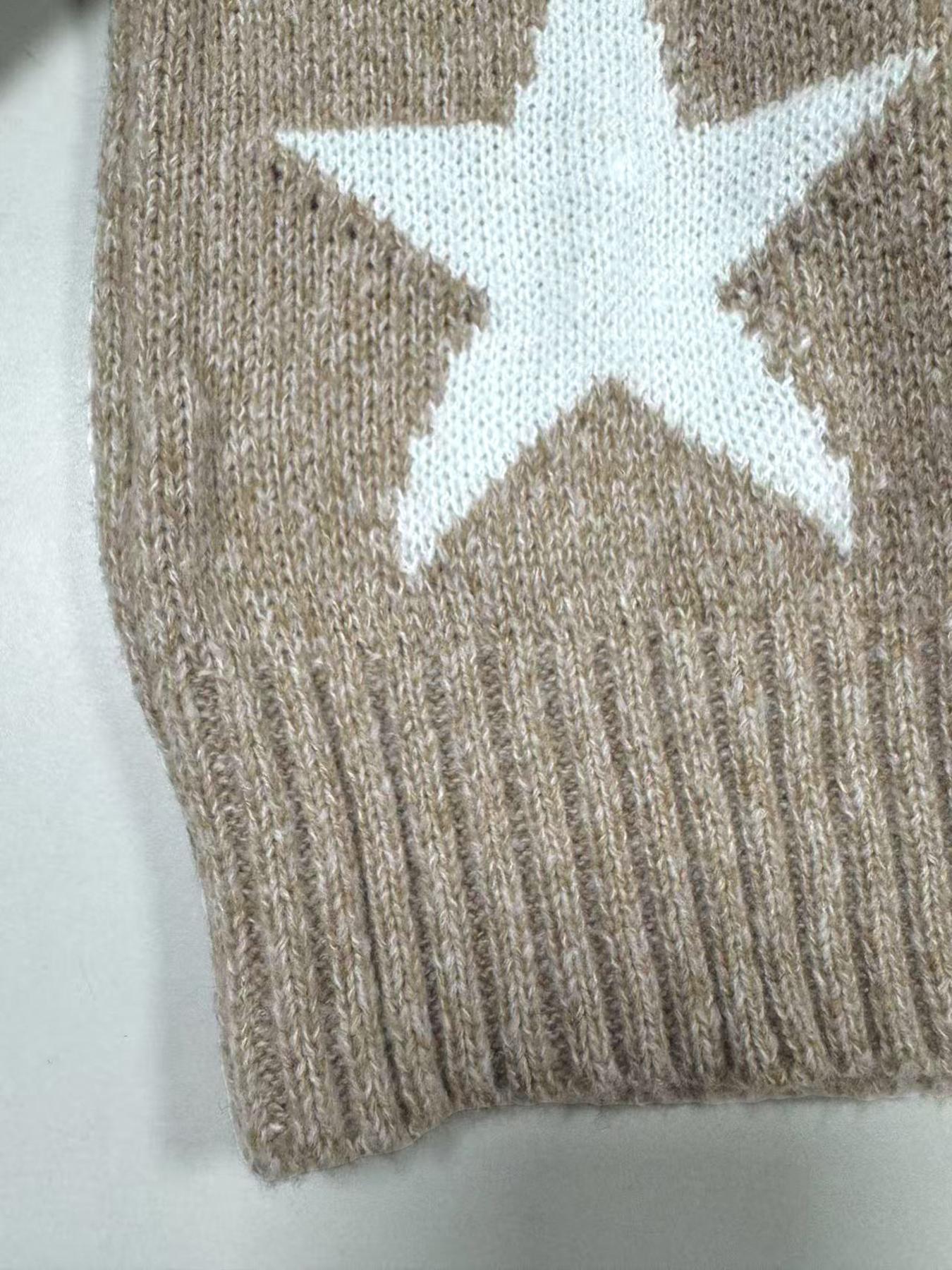 Women's Star Pattern Pullover Sweater, Fall Winter Knit Fitted Long Sleeve Top, Unique Design, Cute Style, Perfect for Casual Wear, Womenswear