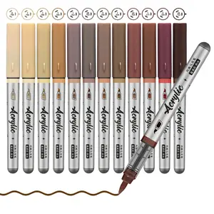 12-Color Automatic Ink Control Acrylic Marker Set, Professional Color Series,  Brush tip Marker, Ideal for Glass, Ceramic, Canvas, Stone DIY Crafts, Artist & Craft