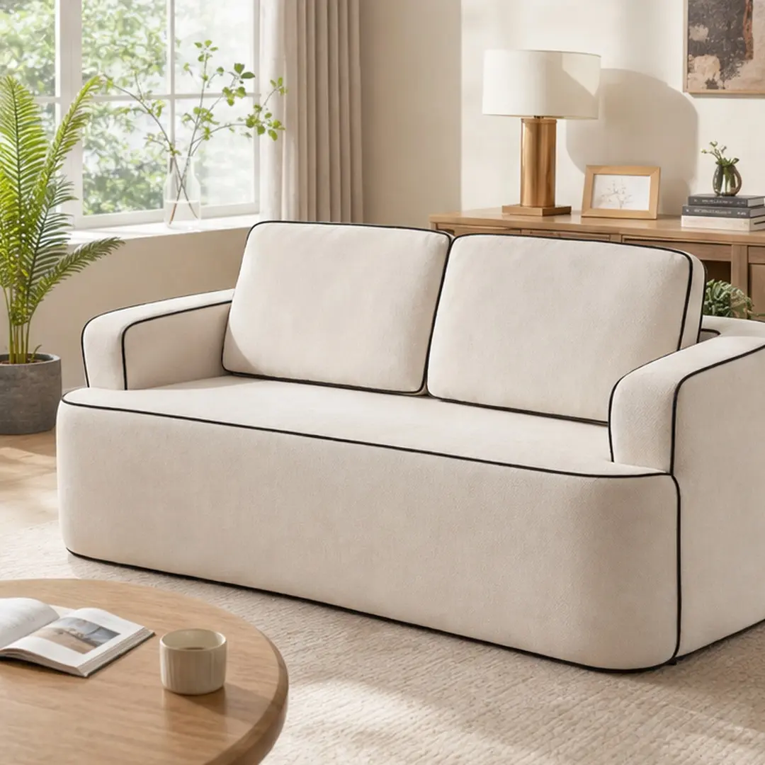 ARCH 2-Seater Comfy Living Room Couch - Alabaster Acacia Wood Frame, Built-In Handrail, Compact Double Seat Living Room Furniture for Small Spaces, Soft Skin-Friendly Fabric, High Resilience Foam, 80.00 lb, Tool-Free Fast Setup, 33.4Wx78.7Dx27.5H in, Tool