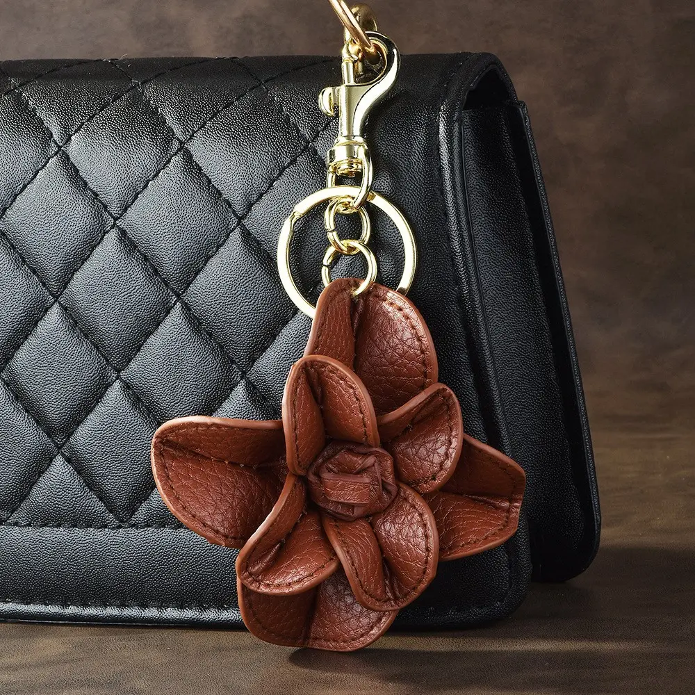 Vintage Leather 3D Flower Keychain, Luxury Leather Bag Charm, Versatile Small Accessory, Perfect Gift for Fashion Lovers