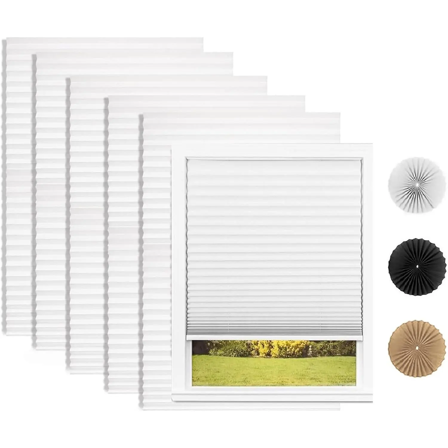 Changshade 6 Pack Temporary Pleated Paper Shades, Cut to Size Adhesive Blinds for Indoor Windows, No Tools No Drilling, 36" W x 72" H White, Suitable for Office Bedroom Living Room