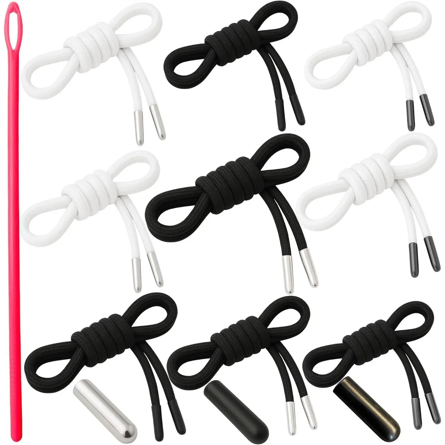 Drawstring Replacement Cord with Aglets – 53 Inch Poly Cotton Drawstring Cord for Hoodies, Sweatpants, Pants & Shorts | Long Draw String for Men’s Clothing | 9 Pack Replacement Kit with Threader Tool