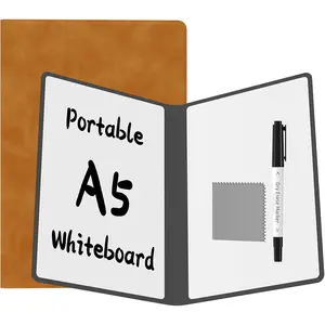 Portable Dry Erase Board,Reusable Whiteboard Notebook, Double-Sided White Board PU Cover 9.5"x6.6" with Marker,Wipe Cloth (Orange)