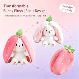 Cute Transforming Carrot/strawberry Bunny, Three-In-One Fruit Plush Doll, Perfect Birthday Gift for Kids, Fun and Educational Toy