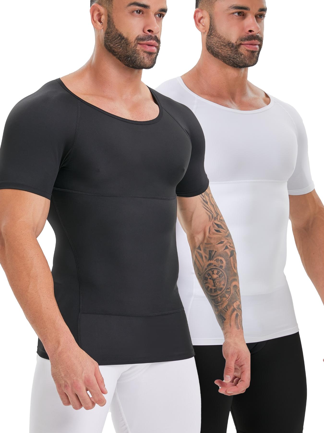 Men's Solid Color Compression Shapewear Tee, Breathable Comfortable High Stretch Shaper T-shirt for Daily Wear, Men's Shapewear Top for All Seasons, Shapewear Body Sculpting