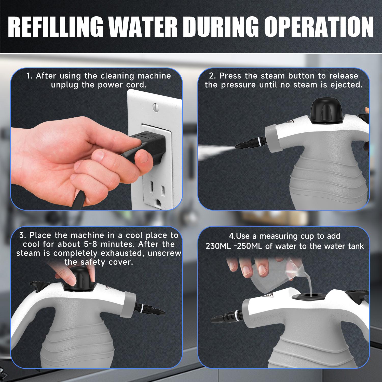 Pressurized Handheld Steam Cleaner, 1 Count Multi-purpose Steamer for Home Use with 9 Attachments To Remove Tough Stains on Car, Upholstery, Grout, Stovetop Handheld Steam Cleaning