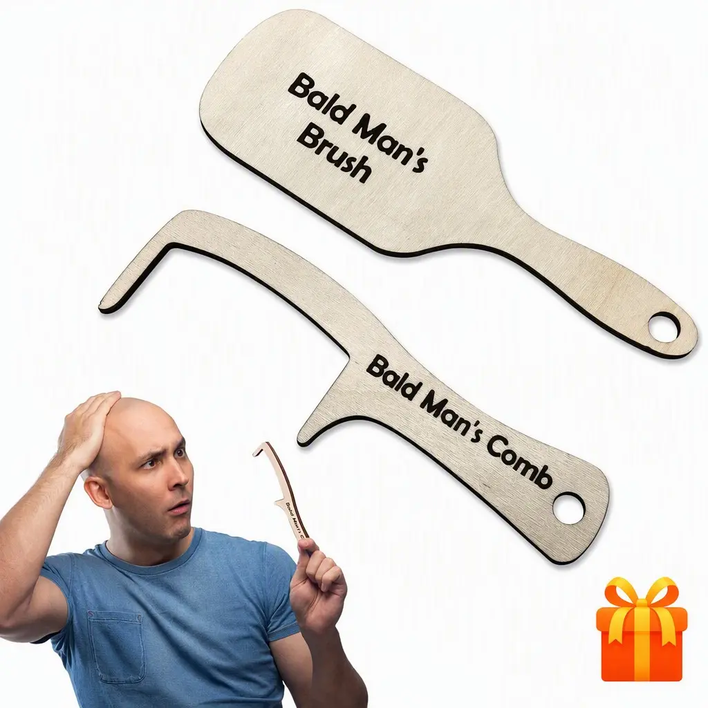 2 Pack Bald Men Combs, Funny Bald Head Styling Tools, Plastic Hairless Toothbrush, Novelty Humorous Gift, Unique Grooming Accessories
