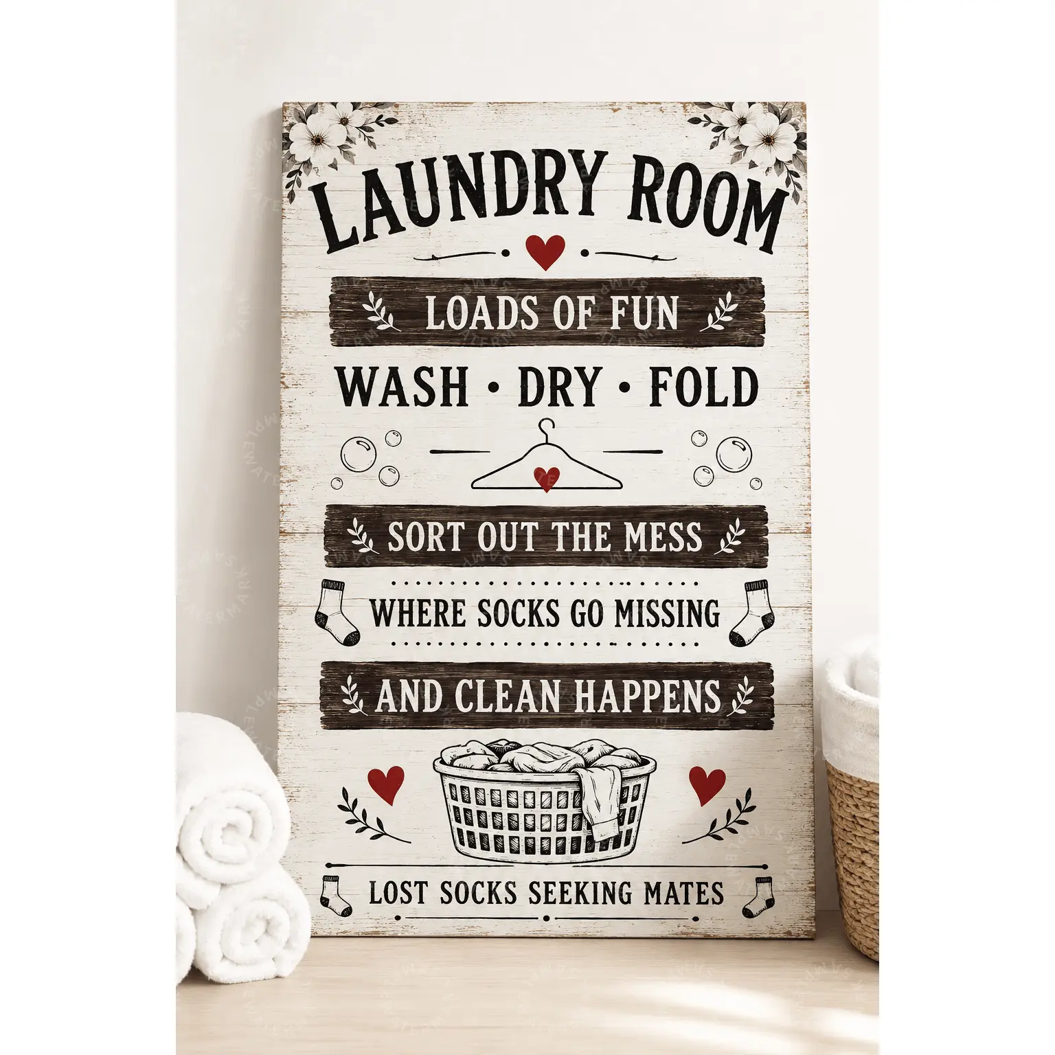 Laundry Room Loads of Fun Canvas Wall Art, Farmhouse Laundry Sign Poster, Wash Dry Fold Wall Decor, Rustic Laundry Room Decor, Home Utility Room Wall Art, Funny Housewarming Gift