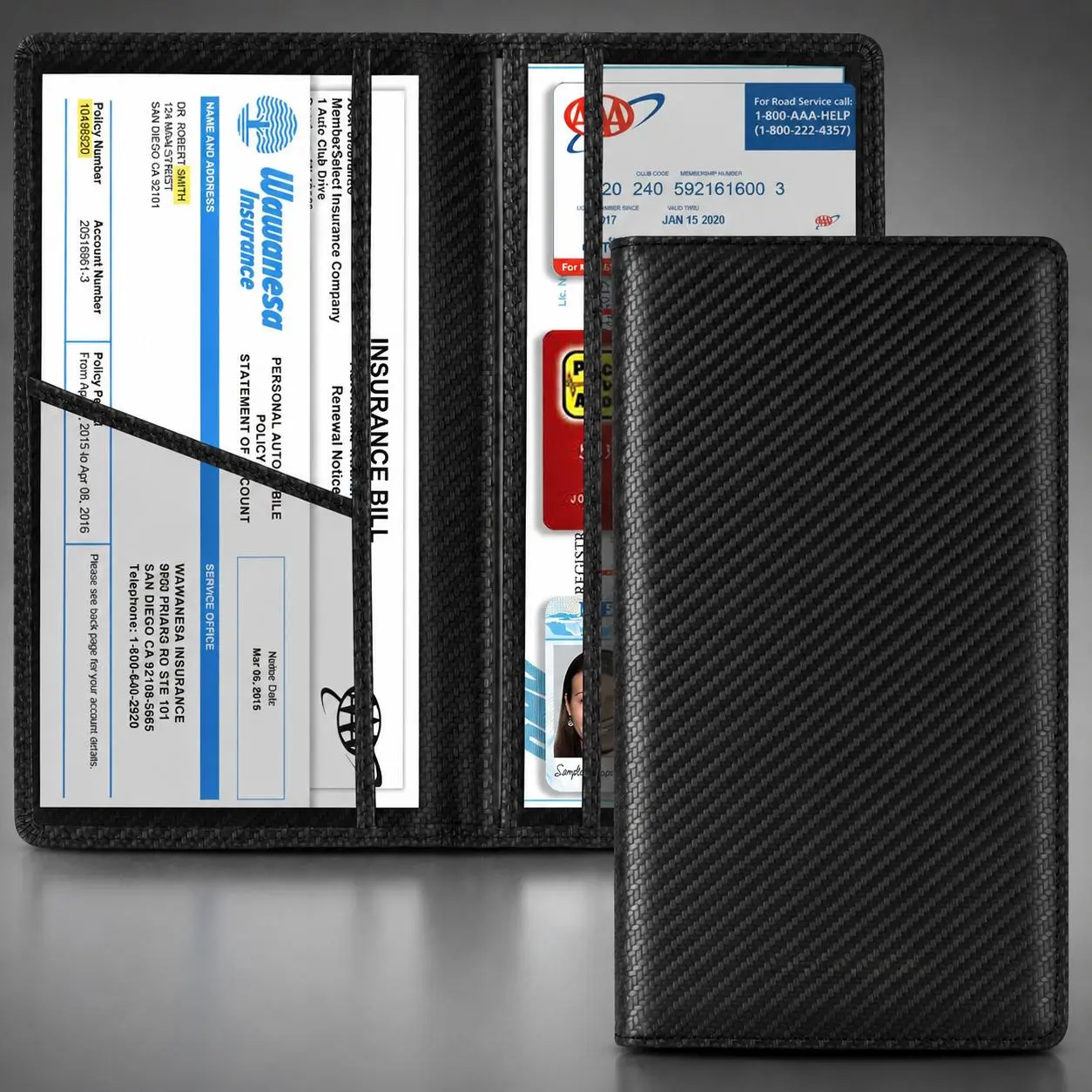Carbon Fiber Car Registration & Insurance Card Holder - Multi-Slot Vehicle License Docs Organizer, Glove Box Compartment Stowing Accessory for Men Women