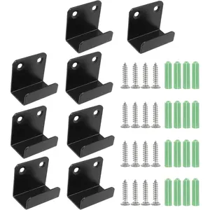 8pcs Black Stainless Steel Wall Hanger Fastener, J Hooks Hangers Bracket Heavy Duty  Ceramic Tile Display Mirrors Picture Frame with Installation Screws, Large Size