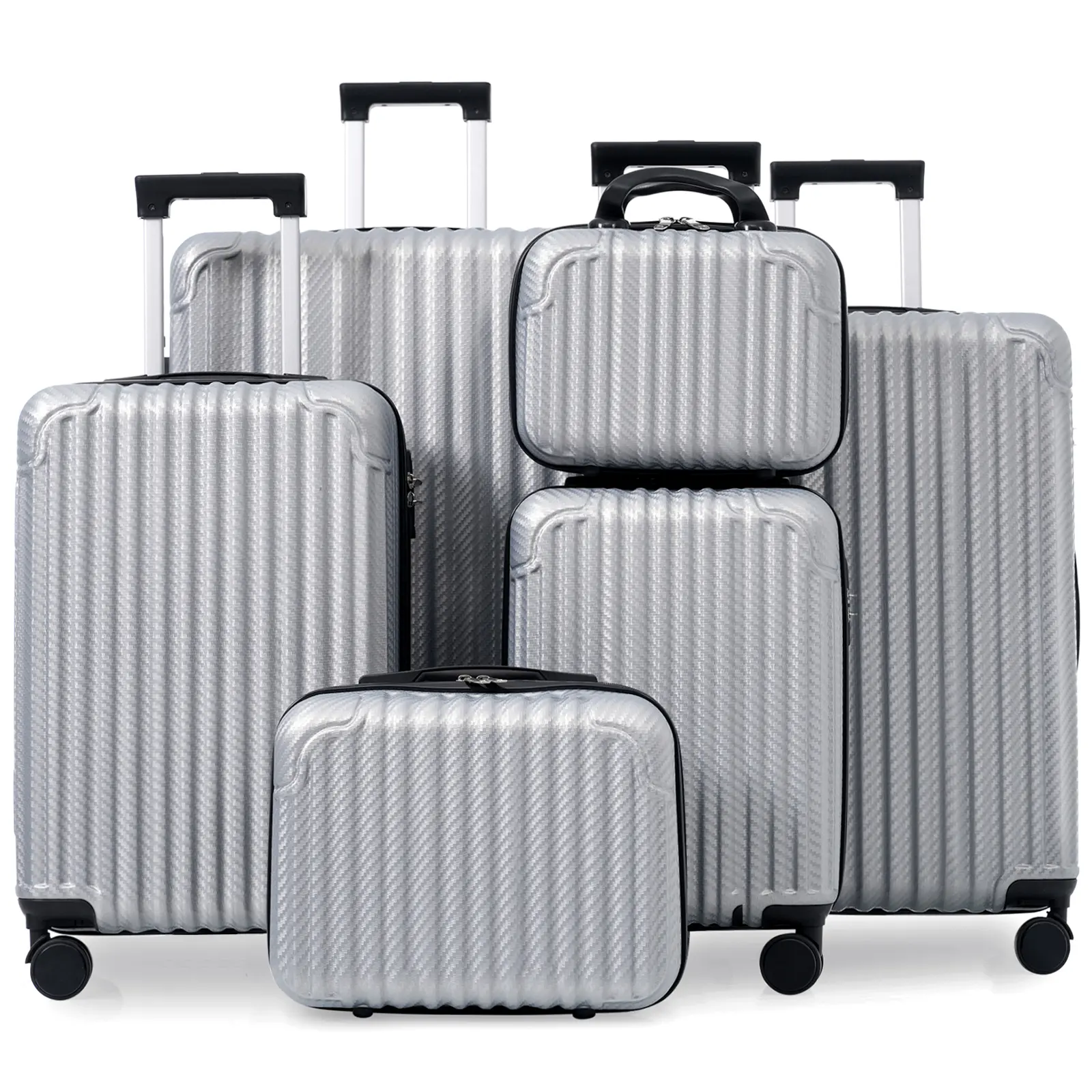 6-Piece ABS Plastic Travel Luggage Set Pack - Durable Hardshell Multi-Size Spinner Wheels TSA Lock Side Hooks Lightweight Carry-On Checked Bags for Travel, Vacation