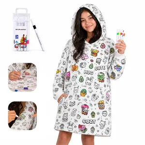 Graffiti Coloring Wearable Hooded Blanket, Includes 24 Acrylic Markers, DIY Colorful, Soft Comfort, Suitable for Teens and Adults