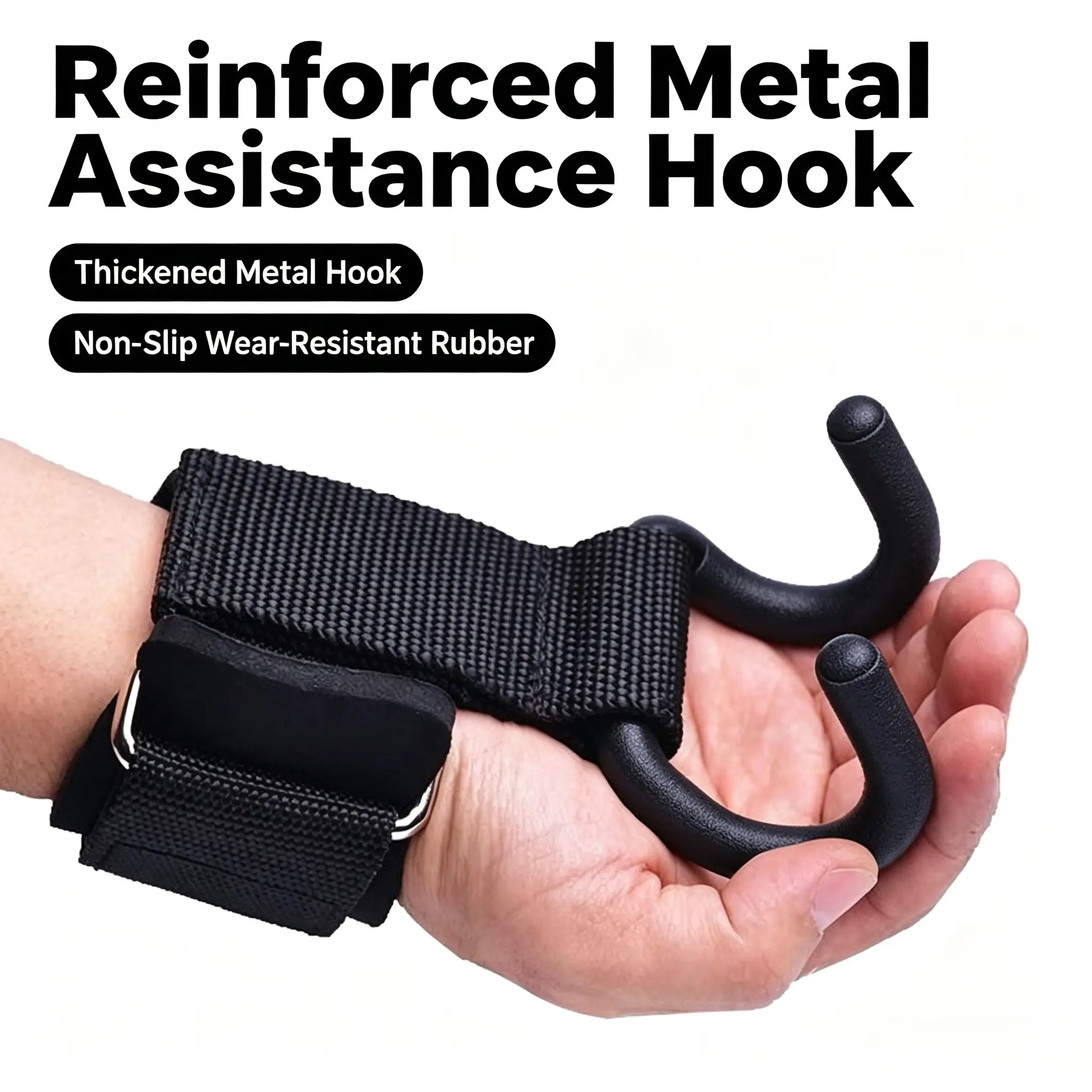 Weight Lifting Hooks, Pull Up Assistance Hooks with Wrist Support, Non-Slip Grip Training Gear for Deadlifts, Barbells & Gym Workouts