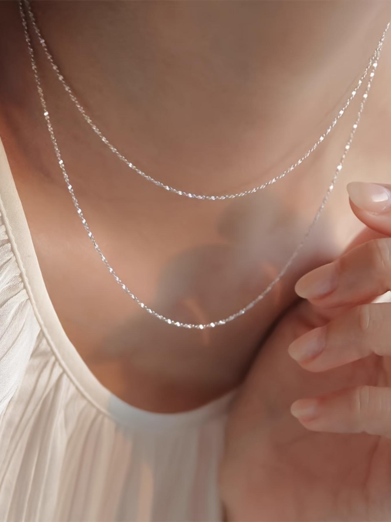 925 Sterling Silver Glitter Design Necklace for Women, Fashion Jewelry for Party, Daily Clothing Decor, Trendy All-match & Exquisite Jewelry for Birthday Gift