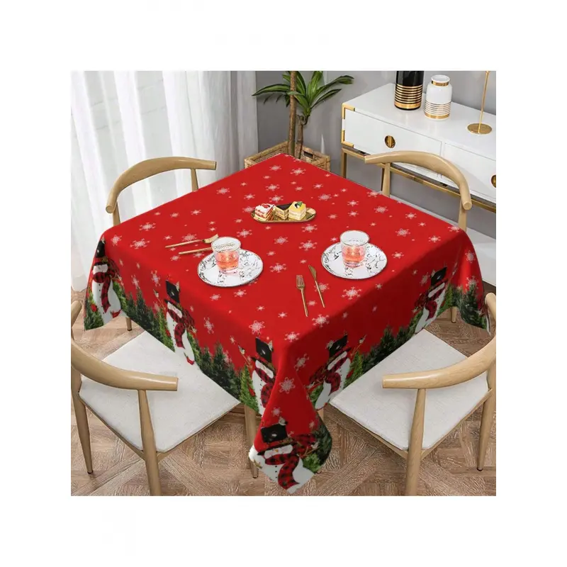 1PC Christmas Snowman-Themed Square Waterproof Polyester Tablecloth - Indoor/Outdoor Rectangular Dining & Party Tablecloth, Suitable for Holiday Dinners, Coffee Tables, and Picnic Mats