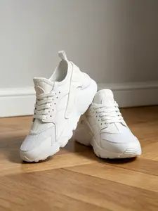 Men 4 Colors One-piece Molded Casual Running Shoes, Sectional 3D Concave-convex Particle Texture, Multi Geometric Hollow Cut Panels, Monochrome Thick Braided Laces, Retro Thick Sole Solid Color Street Trend Shoes