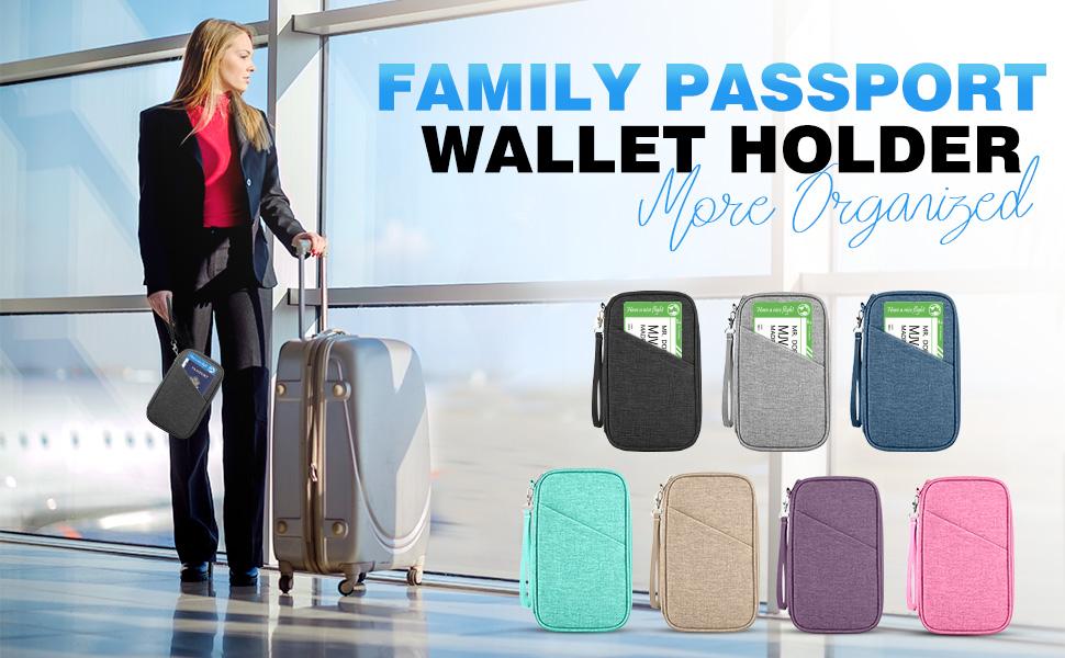 Passport Holder Family RFID Travel Document Organizer for Women Waterproof Passport Wallet Men Portable Case for Cards, Boarding Pass, ID, Money, Tickets with Zipper